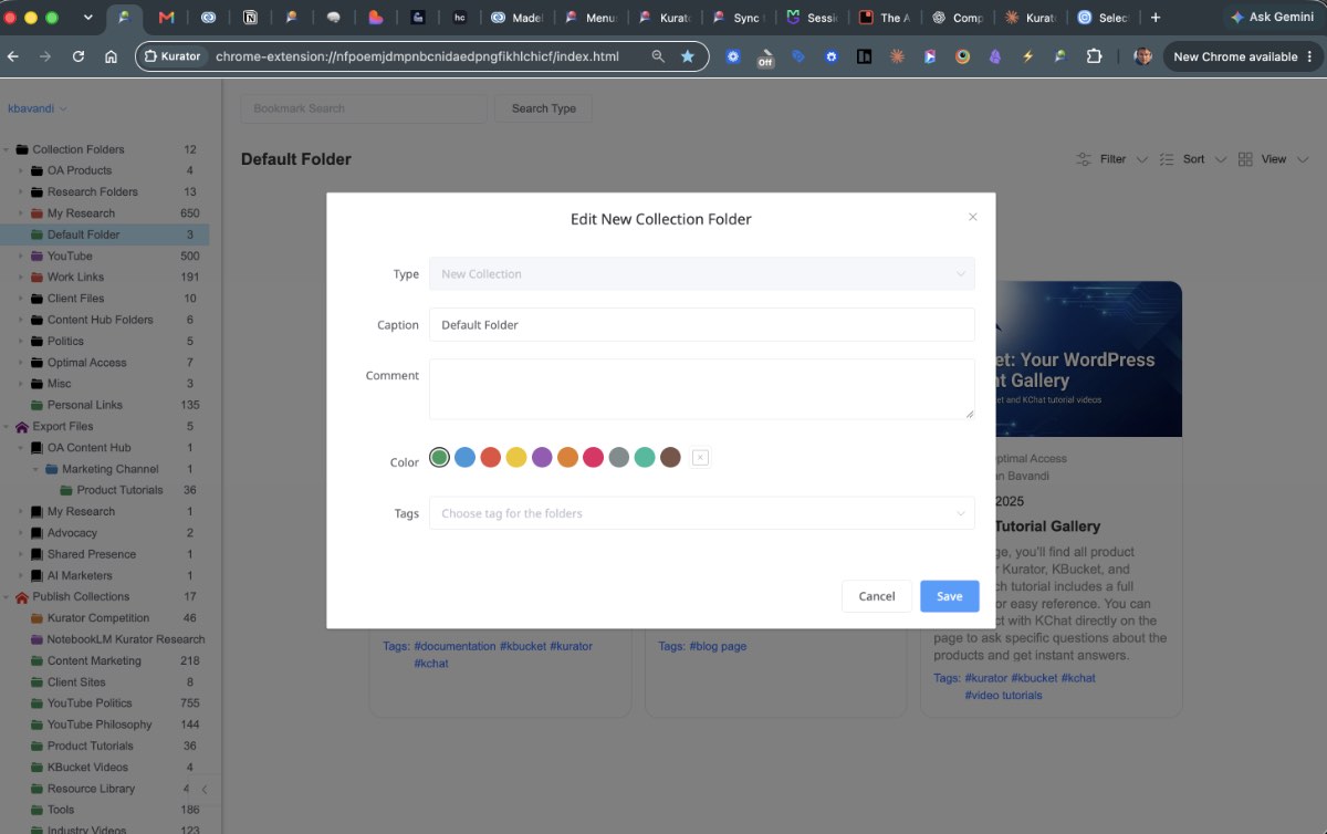 Kurator collection folder context menu